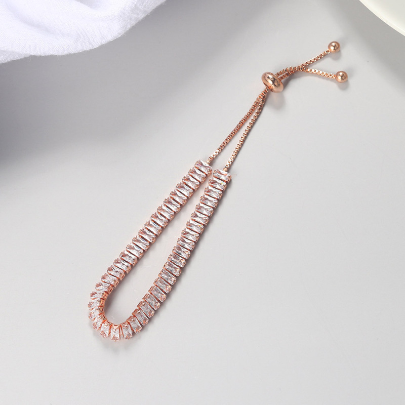 2021 Fashionable rectangular zircon charm bracelet adjustable crystal birthstone bracelet for women