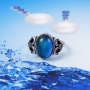 Oval Mood Stone Beads Ring Silver Plated Engraved Metal Gemstone Rings Changing Color Glass Women