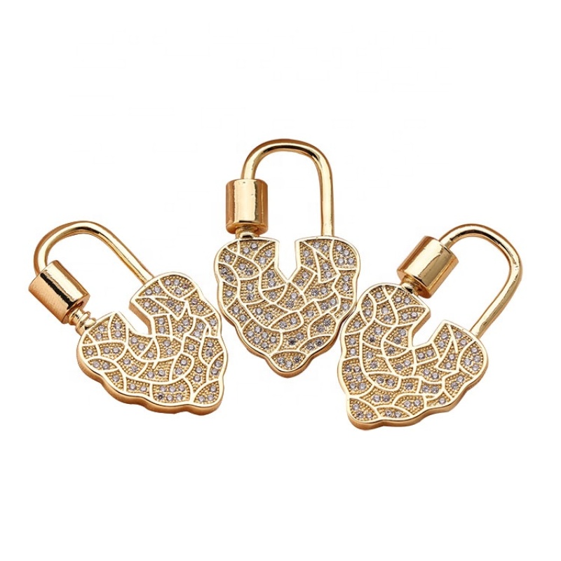 Clear CZ Micro Pave Leaf Lock Screw Clasp Carabiner Gold Plated Leaf Pendant for Necklace Jewelry Making