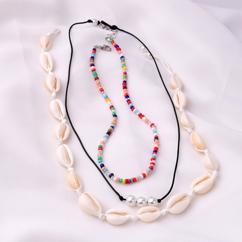 Bohemia natural freshwater pearl necklace jewelry fashion summer seed beads chain shell layered for women