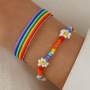 2pcs Flower Decor Rainbow Choker Colorful Ribbon Seed Beads Beaded Necklace Set
