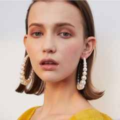 Vintage Style Personality Hip Hop Exaggerated Over Sized Artificial Pearls Hoop Earrings for Women