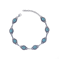 Simple And Versatile Ethnic Style Metal Foot Chain Oval Turquoise Charm Link Chain Anklet For Women
