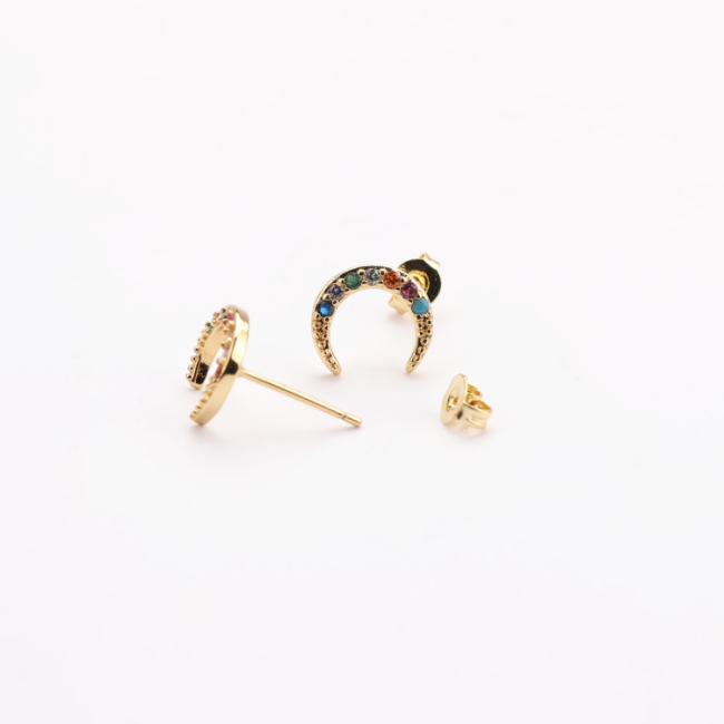 New Handmade Micro Insert Brass Moon Stud Earrings Jewelry Gold Zirconia for Girls Gold Plated Zircon Women's Nazar Boncuk 526