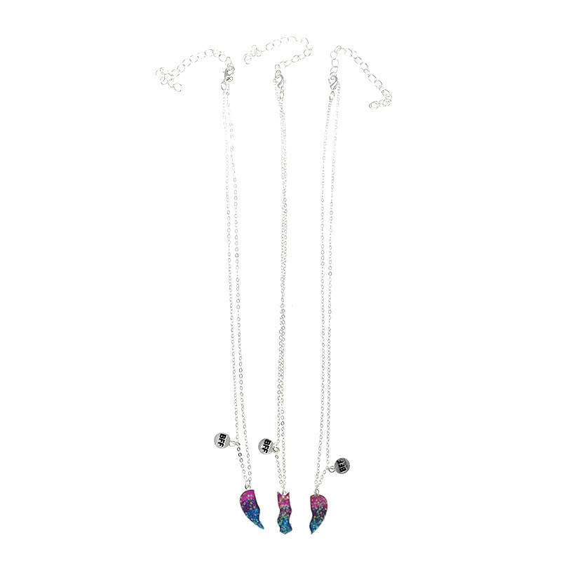 3Pcs/Set Best Friends Children Gift Jewelry Enamel Broken Heart Necklaces Set Chain Necklace