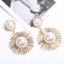 New Arrival Pearl Hollowed Flowers Personalized Exaggerated Over Sized Fashion Pendant Earrings