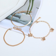 Summer Now Simple Multi-layer Snake Anklet Chain Fashion Cuban Link Butterfly Pendant Anklet