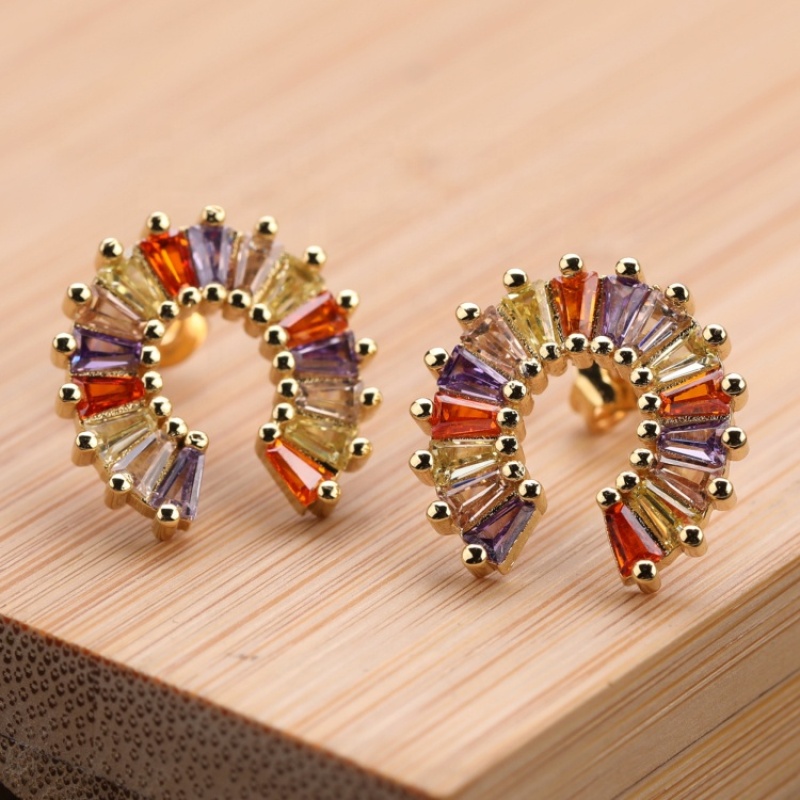 Women Fashion Jewelry Multi Color Stud Earings Horseshoe Cross Earring Studs Simple Fashion Colorful Zircon Earrings