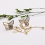 Fashion Personality 18K Gold Plated Brass Butterfly Stud 2 Ball Chain Tassel Earring with White Shell