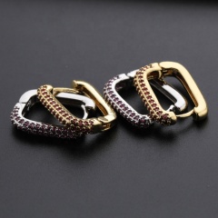 Wholesale Custom Korean Fashion Elegant Fuchsia Cubic Zirconia Micro Insert Earrings Gold Silver Plated Copper Clip on Earrings