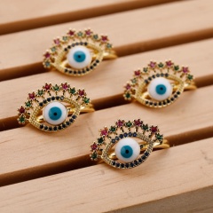 Multi CZ Micro Pave Gold Plating Blue Enamel Evils Eye Adjustable Ring Jewelry Gift for Her
