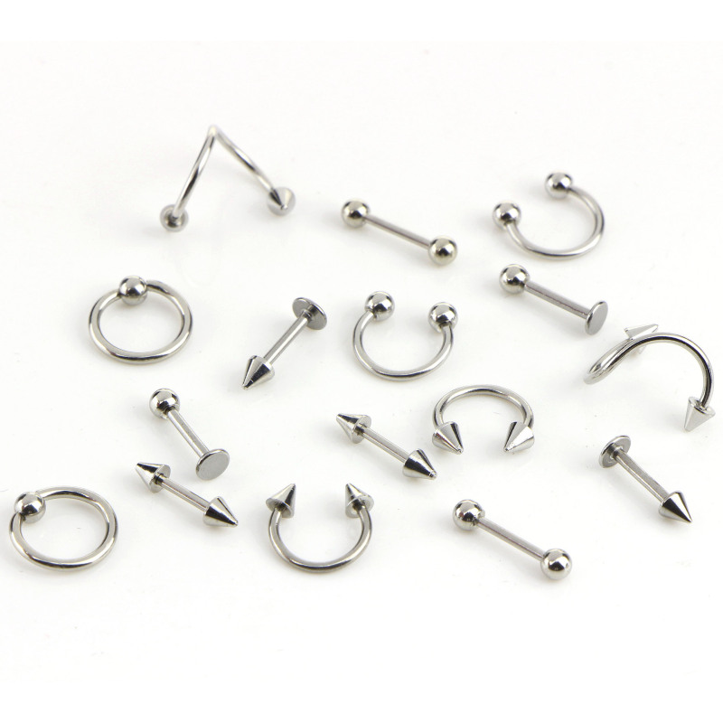 2021 Designer face jewelry 16 pcs 1.2mm hypoallergenic coluured surgical steel septum ring real piercing nose rings cuff