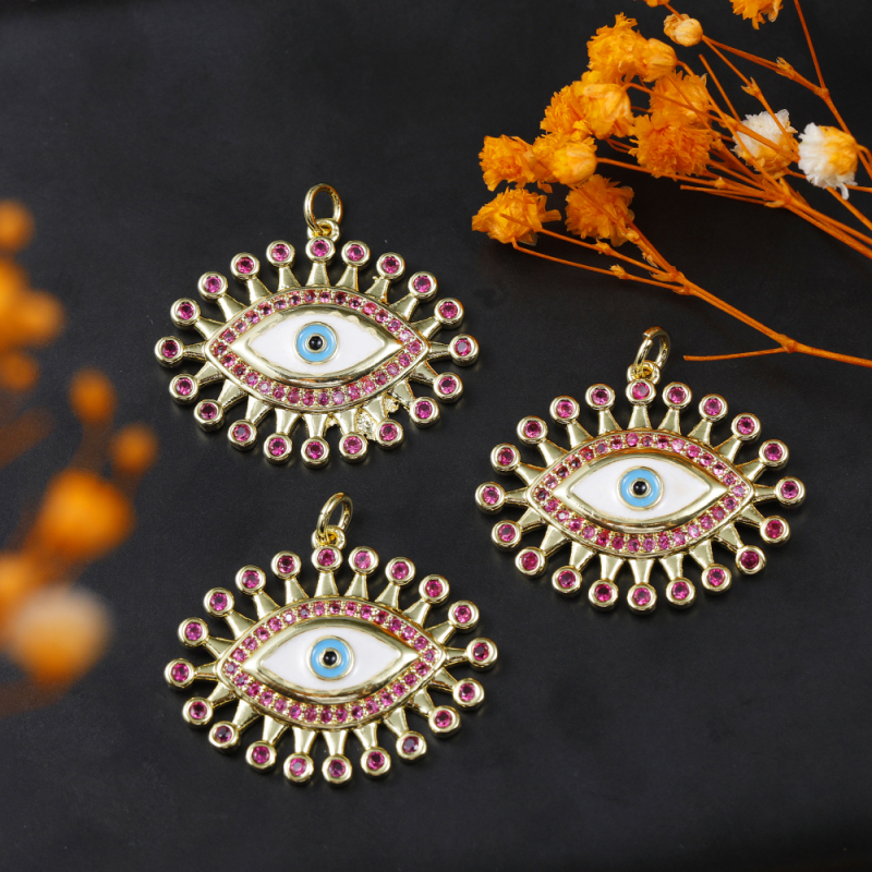 Micro Insert Zirconia Jewelry Gold Plated Pendants Enamel Devil's Eye Charms for Jewelry Making