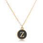 Gold Plated Link Chain Round Black Enameled Zinc Alloy Letter Charm Necklace