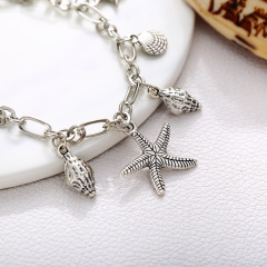 Summer Beach Sea Accessories Silver Anklet Starfish Shell Conch Pendant Bead Anklet For Women