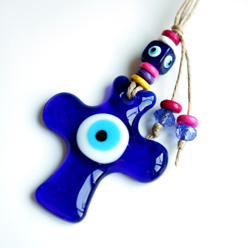 New blue eyes glass jewelry devil eye home office wall decoration hanging cross evil eyes pendant charm