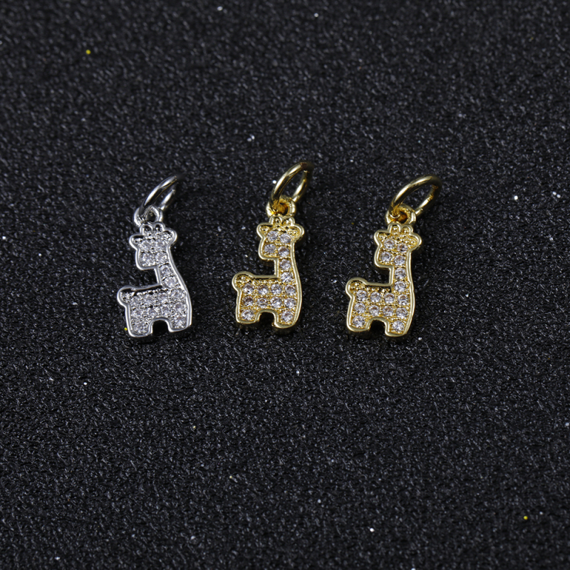 Simple Micro Insert Zirconia Necklace Gold Brass Giraffe Jewelry Pendants Charms for Jewelry Making