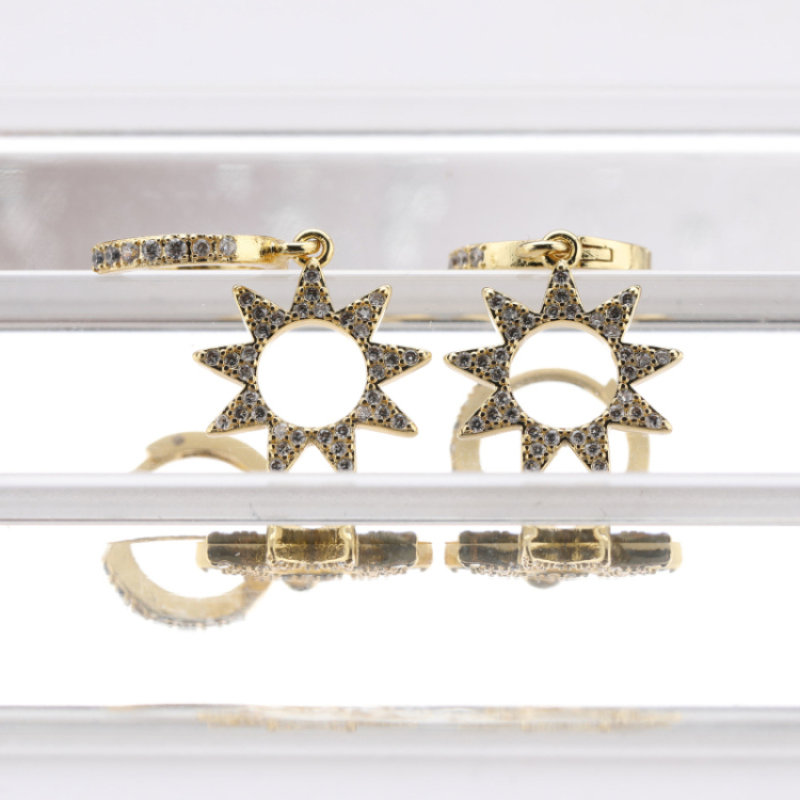 Plated Star Shape Dangle Earrings Gold Charm Earrings Zircon Women's Brass Handmade Hip Hop Style Micro Insert 18k CLASSIC