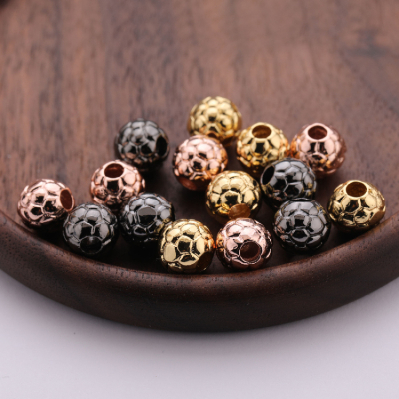 8mm Gold Plated Hollowed Beads Handmade Textured Bracelet Beads with Hole