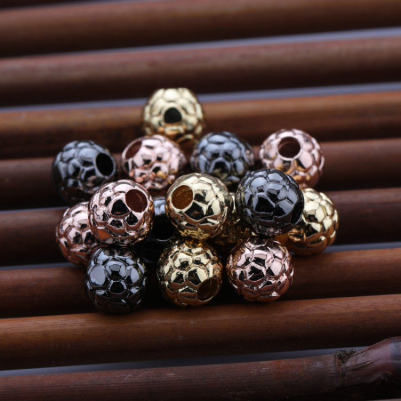 8mm Gold Plated Hollowed Beads Handmade Textured Bracelet Beads with Hole