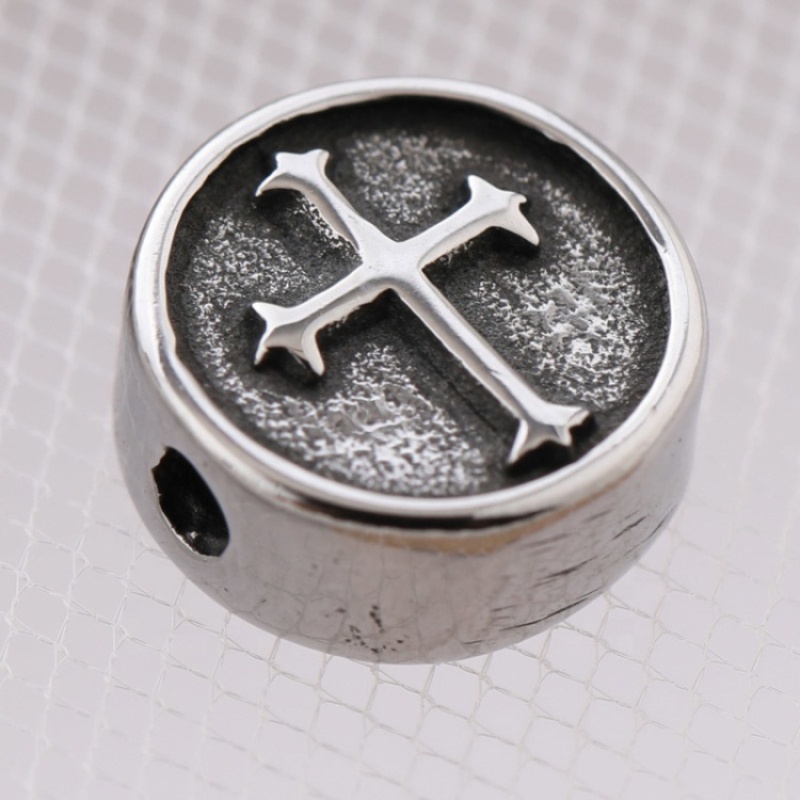 Cool Antique Silver Plated Stainless Steel Cross Beads Charm with Hole