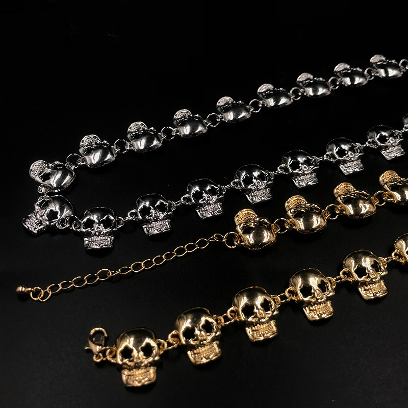 Wholesale choker necklace jewelry gold plated alloy skull beaded Halloween necklace for male female
