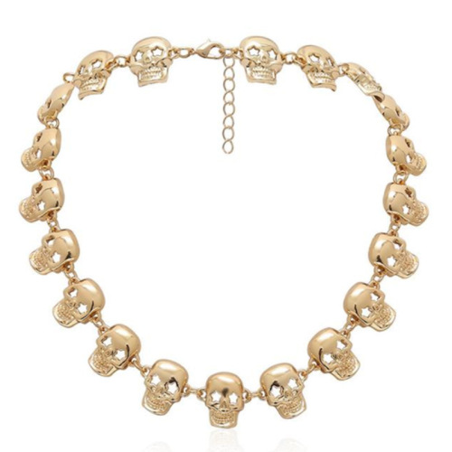 Wholesale choker necklace jewelry gold plated alloy skull beaded Halloween necklace for male female