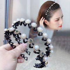 Wholesale Korea designs latest floral bow headbands making accessories wide black knot pearl hairbands for women winter outfit