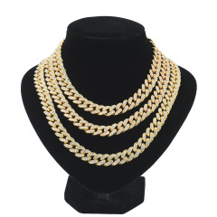 Male Boss Gift Exaggerated Gold and Rhodium Plated Cuban Link Chain Rhinestone Bracelet Necklace