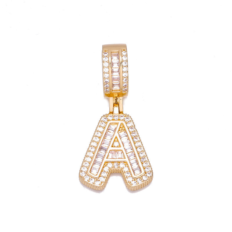 2021 Men and Women Hip Hop Style 18K Gold Plated Square CZ Micro Pave Alphabet Necklace Pendant