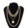 Punk Style Geometric Irregular Hollow Cuban Hip Hop Multi Layer Alloy Queen Pendant Thick Chain Necklace