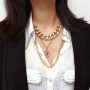 Punk Style Geometric Irregular Hollow Cuban Hip Hop Multi Layer Alloy Queen Pendant Thick Chain Necklace