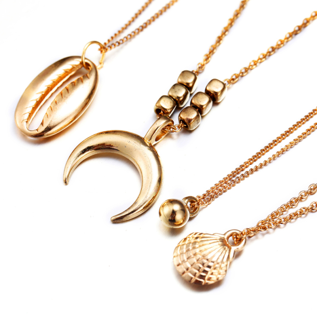 2021 Trade Insurance Wholesale Price Vintage Multilayer Shell Moon Gold Necklaces