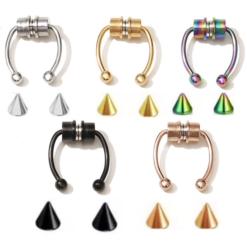 1.2mm Faux Fake Nose Septum Rings Magnetic Horseshoe Stainless Steel Non-Pierced Clip On Nose Hoop Rings Jewelry for Women Men