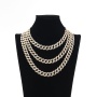 New Trendy Hiphop Style Men Cool Iced Out BlingBling Crystal Cuban Link Chain Necklace with Rhinestone