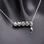 Real S925 Sterling Silver Angel Pendant Necklace Round Crystal Zircon Necklace with Wing Charm