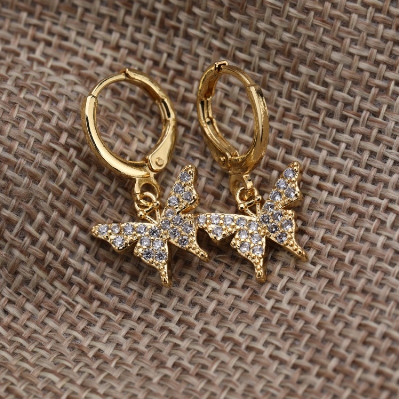 2021 Shiny Gold Plated Zircon Crystal Rhinestone Ear Cuff for Women Gift Butterfly Pendant Jewelry Huggie Hoop Earrings