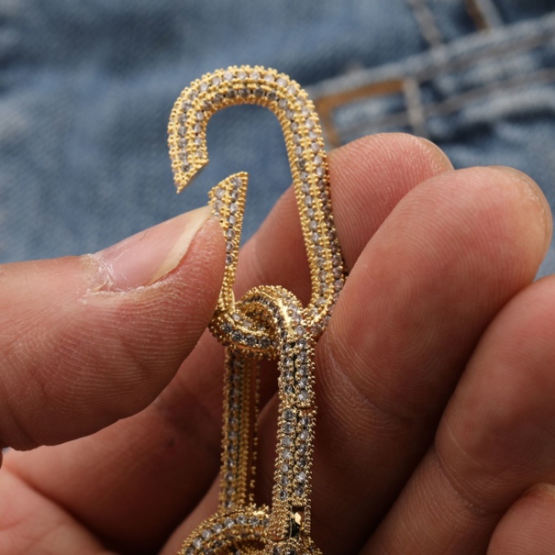 Wholesale Custom Fashion Gold Plated Copper White Zircon DIY Carabiner Jewelry Accessory for Bracelet Necklace Earrings Making