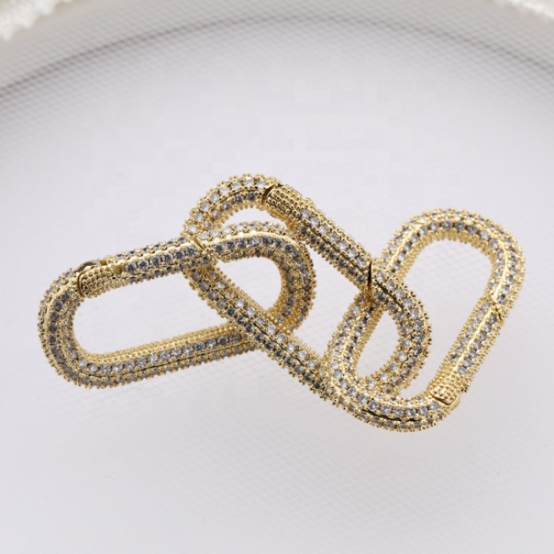 Wholesale Custom Fashion Gold Plated Copper White Zircon DIY Carabiner Jewelry Accessory for Bracelet Necklace Earrings Making