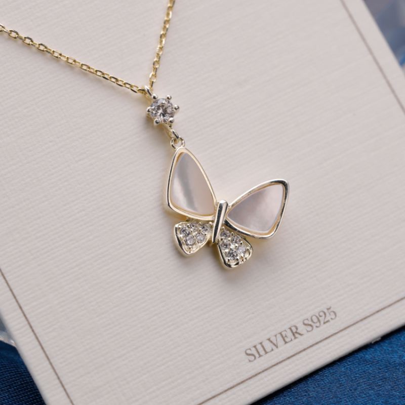 2021 Women's Rose Gold and Gold Plated Sterling Silver Butterfly Pendant Necklace for Wholesale