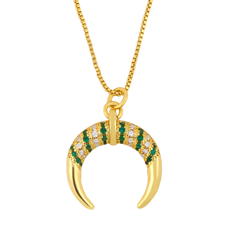 2021 Multi Color Muslim Jewelry Cubic Zirconia Moon Necklace Gold Plated Crescent Pendant Necklace