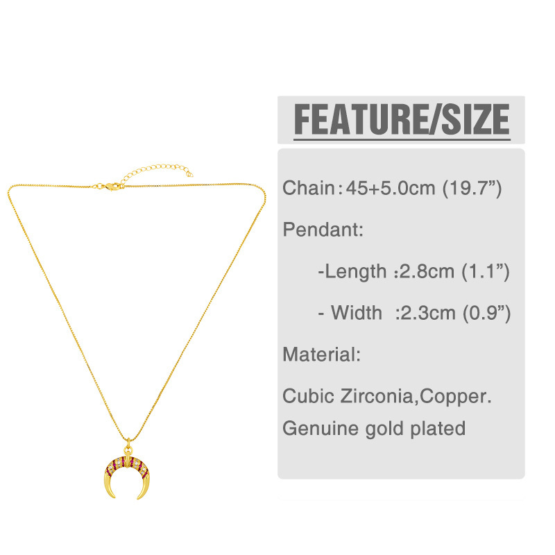 2021 Multi Color Muslim Jewelry Cubic Zirconia Moon Necklace Gold Plated Crescent Pendant Necklace