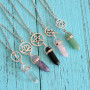 Natural Stone Bullet Shape Crystal Stone Quartz Healing Point Antique Silver Plated Alloy Pendant Necklace For Women