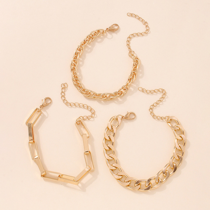Fashion Ins Style Alloy Gold Plated Link Chain Bracelet Set