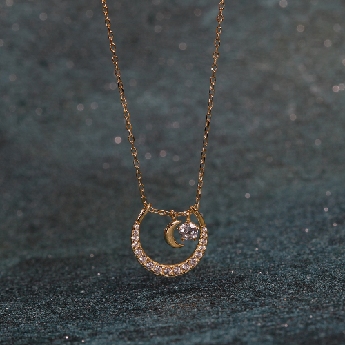 New Product Gold Silver Plated Simple Women's 925 Sterling Silver Jewelry Zircon Moon Girls Chain Necklace