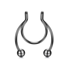 Spiritual Fake Septum Surgical Stainless Steel Wire Dangle Faux Non Piercing Double Hoop Clip On Horseshoe Bull Nose Ring Cuffs