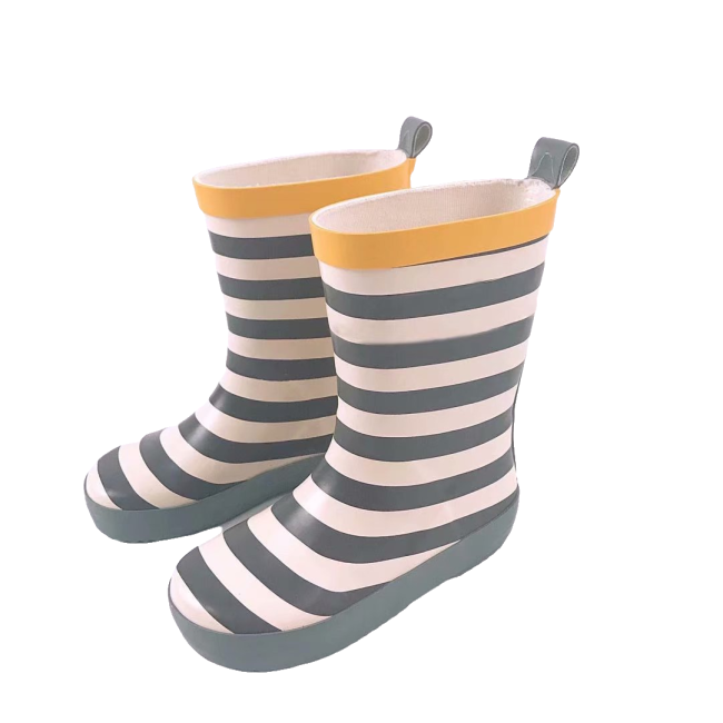 Boys Black Stripe Printing Rubber Shoes Gumboots for Children Kids Rain Weliies