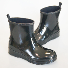 Women's Waterproof Wedge Rain Boots Shiny Rubber Boots with Platform