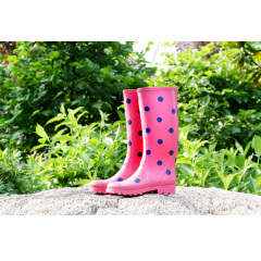 Women's Stylish Long Rubber Polka Dots Rain Wellies Boots
