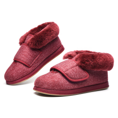 Widened adjustable shoes with warm real hair neckline, swollen feet pregnant women drivers diabetic feet cotton shoes
